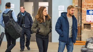 CHICAGO P.D. -- "Burden of Truth" Episode 716 -- Pictured: (l-r) Marina Squerciati as Kim Burgess, Brian Geraghty as Sean Roman -- (Photo by: Matt Dinerstein/NBC)
