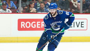 VANCOUVER, BC - DECEMBER 2: Sam Gagner #89 of the Vancouver Canucks skates up ice with the puck during their NHL game against the Toronto Maple Leafs at Rogers Arena December 2, 2017 in Vancouver, British Columbia, Canada. (Photo by Jeff Vinnick/NHLI via Getty Images)"n