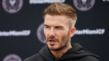 FORT LAUDERDALE, FLORIDA - FEBRUARY 25: Owner and President of Soccer Operations David Beckham addresses the media ahead of Inter Miami CF's inaugural match on March 1st against LAFC, during media availability at Inter Miami CF Stadium on February 25, 2020 in Fort Lauderdale, Florida. (Photo by Michael Reaves/Getty Images)