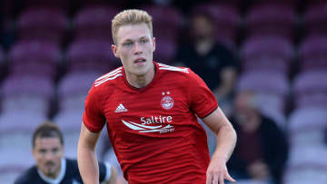 ARBROATH, SCOTLAND - JULY 04: Sam Cosgrove of Aberdeen in action during the Pre-Season Friendly between Falkirk and Aberdeen at Gayfield Park on July 4, 2018 in Arbroath, Scotland. (Photo by Mark Runnacles/Getty Images)