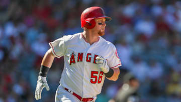 ANAHEIM, CA - SEPTEMBER 16: Kole Calhoun #56 of the Los Angeles Angels watches the ball while running to first base after hitting a homerun in the 7th inning against the Seattle Mariners at Angel Stadium on September 16, 2018 in Anaheim, California. (Photo by Kent Horner/Getty Images)