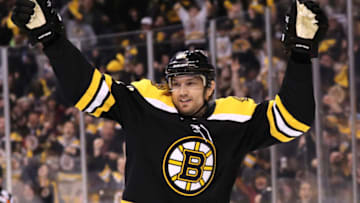 BOSTON, MA - APRIL 14: Rick Nash #61 of the Boston Bruins celebrates after scoring against the Toronto Maple Leafs during the first period of Game Two of the Eastern Conference First Round during the 2018 NHL Stanley Cup Playoffs at TD Garden on April 14, 2018 in Boston, Massachusetts. (Photo by Maddie Meyer/Getty Images)