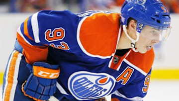 Oct 29, 2015; Edmonton, Alberta, CAN; Edmonton Oilers forward Ryan Nugent-Hopkins (93) waits for play to start against the Montreal Canadiens at Rexall Place. Mandatory Credit: Perry Nelson-USA TODAY Sports