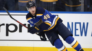ST LOUIS, MISSOURI - JUNE 03: Ivan Barbashev #49 of the St. Louis Blues plays against the Boston Bruins in Game Four of the 2019 NHL Stanley Cup Final at Enterprise Center on June 03, 2019 in St Louis, Missouri. (Photo by Dave Sandford/NHLI via Getty Images)