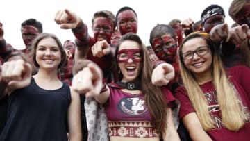 TALLAHASSEE, FL - SEPTEMBER 03: Florida State Seminoles fans get ready before the game against the Virginia Tech Hokies at Doak Campbell Stadium on September 3, 2018 in Tallahassee, Florida. (Photo by Joe Robbins/Getty Images)