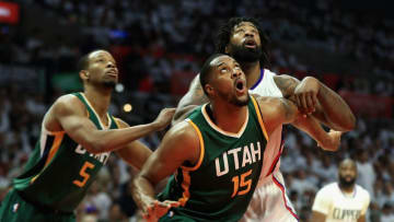 LOS ANGELES, CA - APRIL 30: Derrick Favors (Photo by Sean M. Haffey/Getty Images)