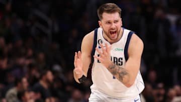 DETROIT, MICHIGAN - DECEMBER 01: Luka Doncic #77 of the Dallas Mavericks reacts to a missed basket while playing the Detroit Pistons at Little Caesars Arena on December 01, 2022 in Detroit, Michigan. Detroit won the game 131-125 in overtime. NOTE TO USER: User expressly acknowledges and agrees that, by downloading and or using this photograph, User is consenting to the terms and conditions of the Getty Images License Agreement. (Photo by Gregory Shamus/Getty Images)