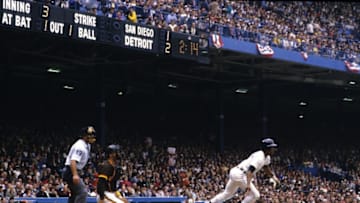 DETROIT, MI - OCTOBER 1984: Lou Whitaker #1 of the Detroit Tigers hitting during Game 4 of the 1984 World Series against the San Diego Padres on October 13, 1984 in Detroit, Michigan. (Photo by Ronald C. Modra/Getty Images)