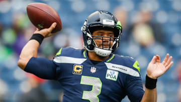 SEATTLE, WA - DECEMBER 02: Russell Wilson #3 of the Seattle Seahawks warms up before the game against the San Francisco 49ers at CenturyLink Field on December 2, 2018 in Seattle, Washington. (Photo by Otto Greule Jr/Getty Images)