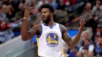 DALLAS, TX - NOVEMBER 17: Jordan Bell #2 of the Golden State Warriors reacts to a call in the second half against the Dallas Mavericks at American Airlines Center on November 17, 2018 in Dallas, Texas. NOTE TO USER: User expressly acknowledges and agrees that, by downloading and or using this photograph, User is consenting to the terms and conditions of the Getty Images License Agreement. (Photo by Tom Pennington/Getty Images)