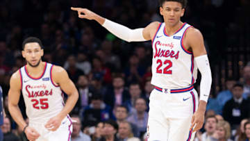 Matisse Thybulle #22 of the Philadelphia 76ers reacts against the New Orleans Pelicans (Photo by Mitchell Leff/Getty Images)