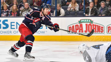 COLUMBUS, OH - APRIL 6: Boone Jenner #38 of the Columbus Blue Jackets skates against the Winnipeg Jets on April 6, 2017 at Nationwide Arena in Columbus, Ohio. (Photo by Jamie Sabau/NHLI via Getty Images)