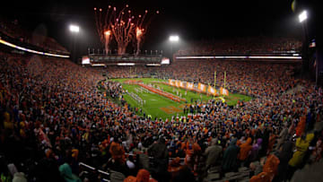 CLEMSON, SC - OCTOBER 3: Fireworks go off at Memorial Stadium prior to the game between the Clemson Tigers and Notre Dame Fighting Irish on October 3, 2015 in Clemson, South Carolina. (Photo by Tyler Smith/Getty Images)