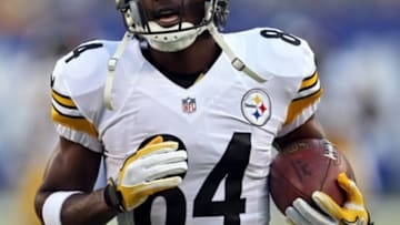 Aug 9, 2014; East Rutherford, NJ, USA; Pittsburgh Steelers wide receiver Antonio Brown (84) during warm ups before taking on the New York Giants at MetLife Stadium. Mandatory Credit: Adam Hunger-USA TODAY Sports