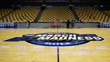 BOSTON, MA - MARCH 25: The March Madness logo at center court before an Elite Eight matchup between the Villanova Wildcats and the Texas Tech Red Raiders on March 25, 2018, at TD Garden in Boston, Massachusetts. The Wildcats defeated the Red Raiders 71-59. (Photo by Fred Kfoury III/Icon Sportswire via Getty Images)