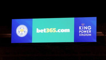 LEICESTER, ENGLAND - JANUARY 08: An advertisment for Bet365 is shown on the screen during the Carabao Cup Semi Final match between Leicester City and Aston Villa at The King Power Stadium on January 08, 2020 in Leicester, England. (Photo by Catherine Ivill/Getty Images)