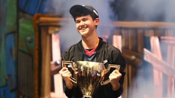 NEW YORK, NEW YORK - JULY 28: Kyle “Bugha” Giersdorf celebrates after winning the Fortnite World Cup solo final at Arthur Ashe Stadium on July 28, 2019 in New York City. (Photo by Mike Stobe/Getty Images)