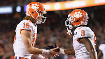 Trevor Lawrence, Travis Etienne, Clemson Tigers. (Photo by Harry How/Getty Images)