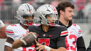 Ohio State Buckeyes quarterback C.J. Stroud (7) throws during the spring football game at Ohio Stadium in Columbus on April 16, 2022.Ncaa Football Ohio State Spring Game