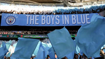 LONDON, ENGLAND - FEBRUARY 25: Manchester City fans during the Carabao Cup Final between Arsenal and Manchester City at Wembley Stadium on February 25, 2018 in London, England. (Photo by Catherine Ivill/Getty Images)