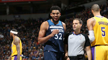MINNEAPOLIS, MN - JANUARY 6: Karl-Anthony Towns #32 of the Minnesota Timberwolves. Copyright 2019 NBAE (Photo by David Sherman/NBAE via Getty Images)