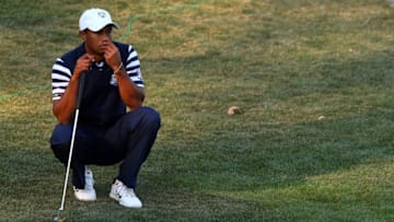 MEDINAH, IL - SEPTEMBER 30: Tiger Woods of the USA waits on a hole during the Singles Matches for The 39th Ryder Cup at Medinah Country Club on September 30, 2012 in Medinah, Illinois. (Photo by Mike Ehrmann/Getty Images)
