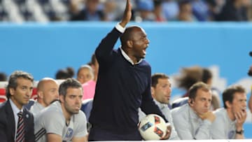NEW YORK, NEW YORK - June 02: Patrick Vieira, head coach of NYCFC reacts on the sideline during his sides 3-2 loss in the NYCFC Vs Real Salt Lake regular season MLS game at Yankee Stadium on June 02, 2016 in New York City. (Photo by Tim Clayton/Corbis via Getty Images)