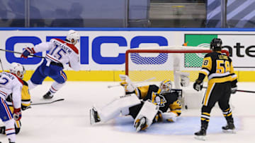 TORONTO, ONTARIO - AUGUST 03: Montreal Canadiens shoots past Matt Murray #30. (Photo by Andre Ringuette/Freestyle Photo/Getty Images)