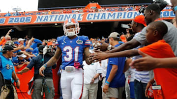 Oct 15, 2016; Gainesville, FL, USA; Florida Gators defensive back Teez Tabor (31) walks onto the field before the game against the Missouri Tigers during the first quarter at Ben Hill Griffin Stadium. Mandatory Credit: Kim Klement-USA TODAY Sports