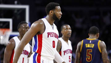 Apr 24, 2016; Auburn Hills, MI, USA; Detroit Pistons center Andre Drummond (0) walks to the bench during the second quarter against the Cleveland Cavaliers in game four of the first round of the NBA Playoffs at The Palace of Auburn Hills. Cavs win 100-98. Mandatory Credit: Raj Mehta-USA TODAY Sports