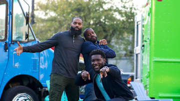 Michael "Griff" Griffin (top left), Bryan "Little Bryan" Hynson (top right), and Brian "Rak" Orakpo (bottom), are ready to get the competition started on the Food Network's Cupcake Guys Training Camp. Photo provided by Food Network