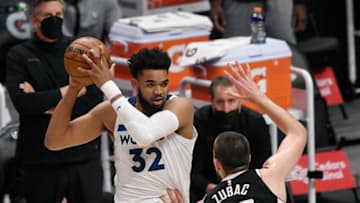 Karl-Anthony Towns and the Minnesota Timberwolves take on the LA Clippers on Wednesday night. (Photo by Kevork Djansezian/Getty Images)