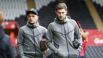 SWANSEA, WALES - MARCH 17: Kieran Trippier and Ben Davies of Tottenham Hotspur arrives at Liberty Stadium prior to kick off of the Fly Emirates FA Cup Quarter Final match between Swansea City and Tottenham Hotspur at the Liberty Stadium on March 17, 2018 in Swansea, Wales. (Photo by Athena Pictures/Getty Images)