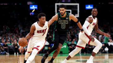Kyle Lowry #7 of the Miami Heat dribbles past Jayson Tatum #0 of the Boston Celtics(Photo by Maddie Meyer/Getty Images)