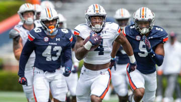 Auburn running back Tank Bigsby (4) runs the ball during Auburn football A-Day spring game at Jordan-Hare Stadium in Auburn, Ala., on Saturday, April 17, 2021.