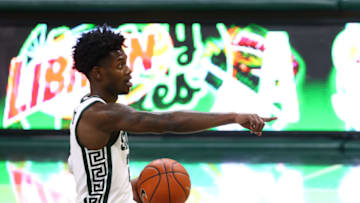 EAST LANSING, MI - DECEMBER 06: Rocket Watts #2 of the Michigan State Spartans calls for a play in the first half of the game against the Western Michigan Broncos at Breslin Center on December 6, 2020 in East Lansing, Michigan. (Photo by Rey Del Rio/Getty Images)