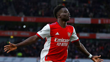 Arsenal's English midfielder Bukayo Saka (Photo by IAN KINGTON/AFP via Getty Images)