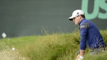 Jun 14, 2013; Ardmore, PA, USA; Zach Johnson plays out a bunker no the 12th hole during the second round of the 113th U.S. Open golf tournament at Merion Golf Club.. Mandatory Credit: JD Mercer-USA TODAY Sports