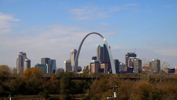 ST. LOUIS, MO - NOVEMBER 04: St. Louis downtown skyline, as photographed from I-55, in St. Louis, Missouri on NOVEMBER 04, 2012. (Photo By Raymond Boyd/Michael Ochs Archives/Getty Images)