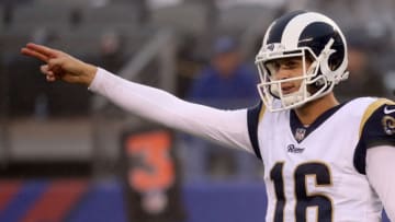 EAST RUTHERFORD, NJ - NOVEMBER 5: Quarterback Jared Goff (Photo by Rob Carr/Getty Images)