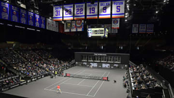 UNIONDALE, NEW YORK - FEBRUARY 16: A general view during the Men's Singles final match between Andreas Seppi of Italy and Kyle Edmund of Great Britain on day seven of the 2020 NY Open at Nassau Veterans Memorial Coliseum on February 16, 2020 in Uniondale, New York. (Photo by Steven Ryan/Getty Images)