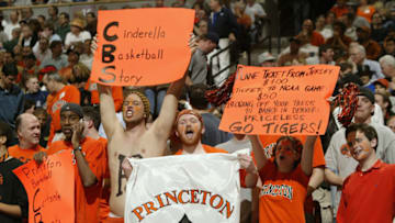 DENVER - MARCH 18: Fans of the Princeton Tigers cheer during a timeout against the Texas Longhorns during their first round game of the NCAA Division I Men's Basketball Tournament March 18, 2004 at the Pepsi Center in Denver, Colorado. (Photo by Brian Bahr/Getty Images)