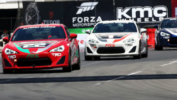 LONG BEACH, CA - APRIL 18: Actor Alfonso Ribeiro racing hard to the finish line at the Annual Toyota Pro/Celebrity Race (Photo by Frederick M. Brown/Getty Images)