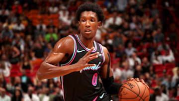 MIAMI, FL - NOVEMBER 10: Josh Richardson #0 of the Miami Heat handles the ball against the Washington Wizards on November 10, 2018 at American Airlines Arena in Miami, Florida. NOTE TO USER: User expressly acknowledges and agrees that, by downloading and or using this photograph, user is consenting to the terms and conditions of Getty Images License Agreement. Mandatory Copyright Notice: Copyright 2018 NBAE (Photo by Issac Baldizon/NBAE via Getty Images)