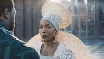 Marvel Studios' BLACK PANTHER..L to R: T'Challa/Black Panther (Chadwick Boseman) and Ramonda (Angela Bassett)..Ph: Film Frame..©Marvel Studios 2018