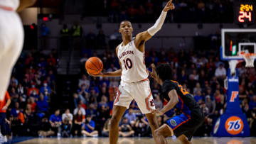 Auburn basketballFeb 19, 2022; Gainesville, Florida, USA; Auburn Tigers forward Jabari Smith (10) points during the first half against the Florida Gators at Billy Donovan Court at Exactech Arena. Mandatory Credit: Matt Pendleton-USA TODAY Sports