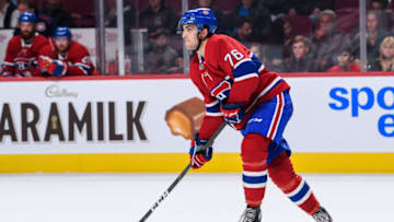 MONTREAL, QC - SEPTEMBER 19: Montreal Canadiens defenseman Josh Brook (76) skates with the puck during the third period of the NHL preseason game between the New Florida Panthers and the Montreal Canadiens on September 19, 2018, at the Bell Centre in Montreal, QC (Photo by Vincent Ethier/Icon Sportswire via Getty Images)