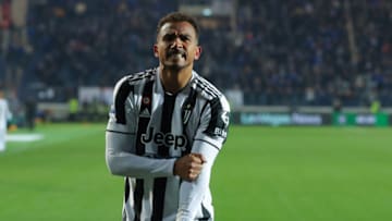 BERGAMO, ITALY - FEBRUARY 13: Danilo of Juventus celebrates after scoring to level the game at 1-1 during the Serie A match between Atalanta BC and Juventus at Gewiss Stadium on February 13, 2022 in Bergamo, Italy. (Photo by Jonathan Moscrop/Getty Images)