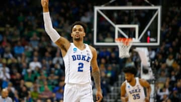 PITTSBURGH, PA - MARCH 17: Gary Trent Jr. #2 of the Duke Blue Devils celebrates a three point basket against the Rhode Island Rams during the first half in the second round of the 2018 NCAA Men's Basketball Tournament at PPG PAINTS Arena on March 17, 2018 in Pittsburgh, Pennsylvania. (Photo by Justin K. Aller/Getty Images)