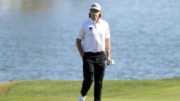 LA QUINTA, CALIFORNIA - JANUARY 21: Hunter Mahan reacts after his putt on the 18th green during the first round of The American Express tournament on the Jack Nicklaus Tournament Course at PGA West on January 21, 2021 in La Quinta, California. (Photo by Harry How/Getty Images)